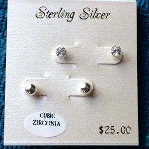 NWT Silver Cubic Zirconia Earrings (2 Pairs)